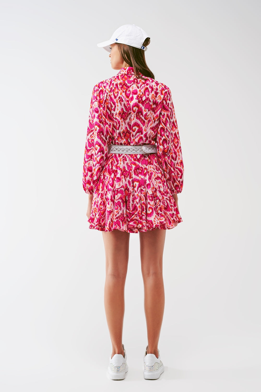 Floral Print Mini Pleated Dress in Pink Q2 Dresses BoutiqueLua