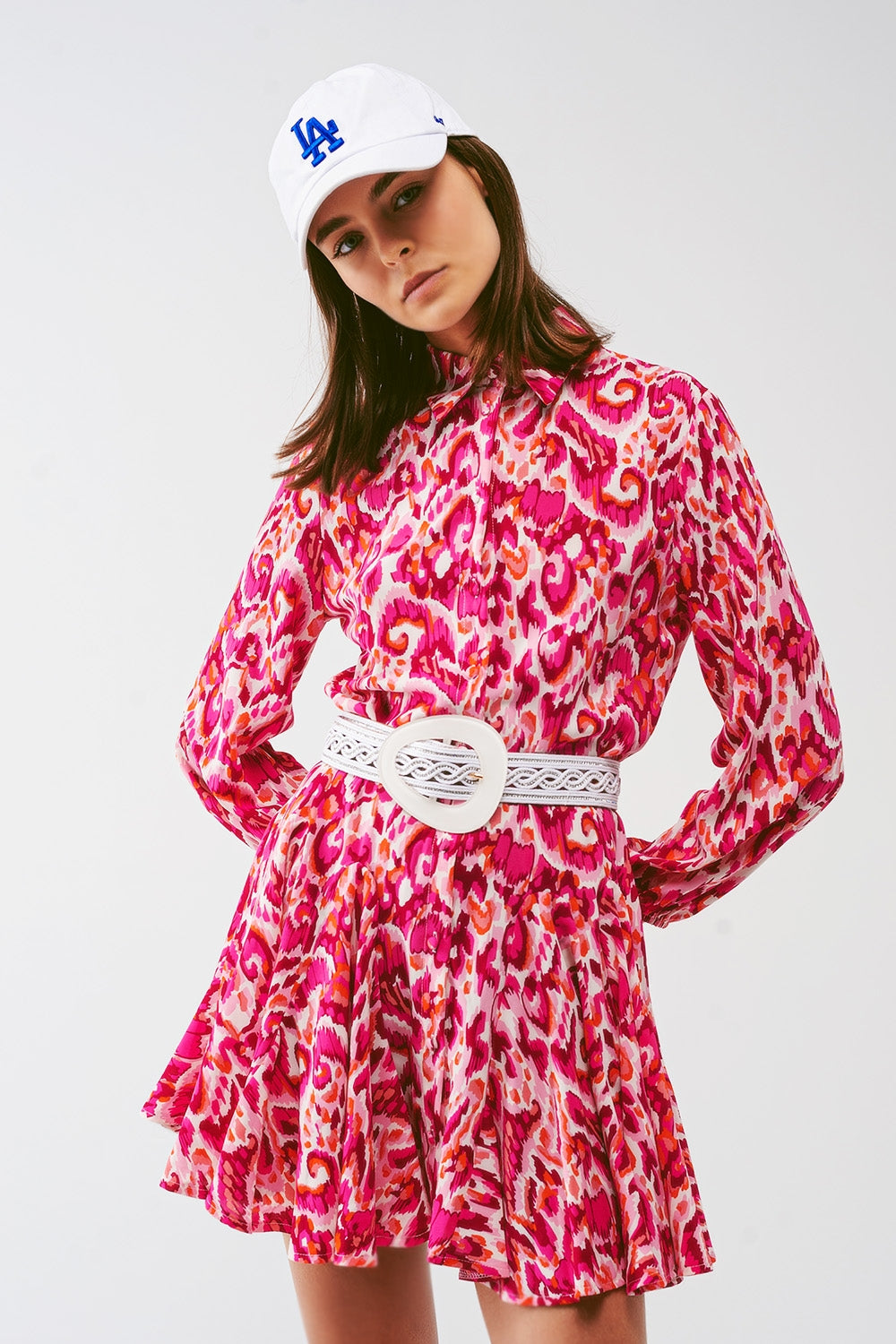 Floral Print Mini Pleated Dress in Pink Q2 Dresses BoutiqueLua