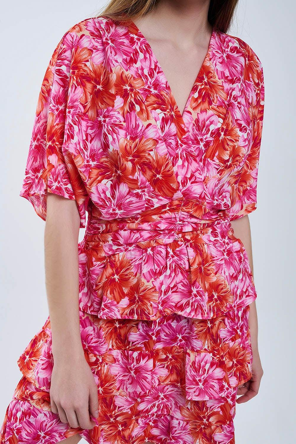 Floral printed Dress With Pink Orange and Red Tones