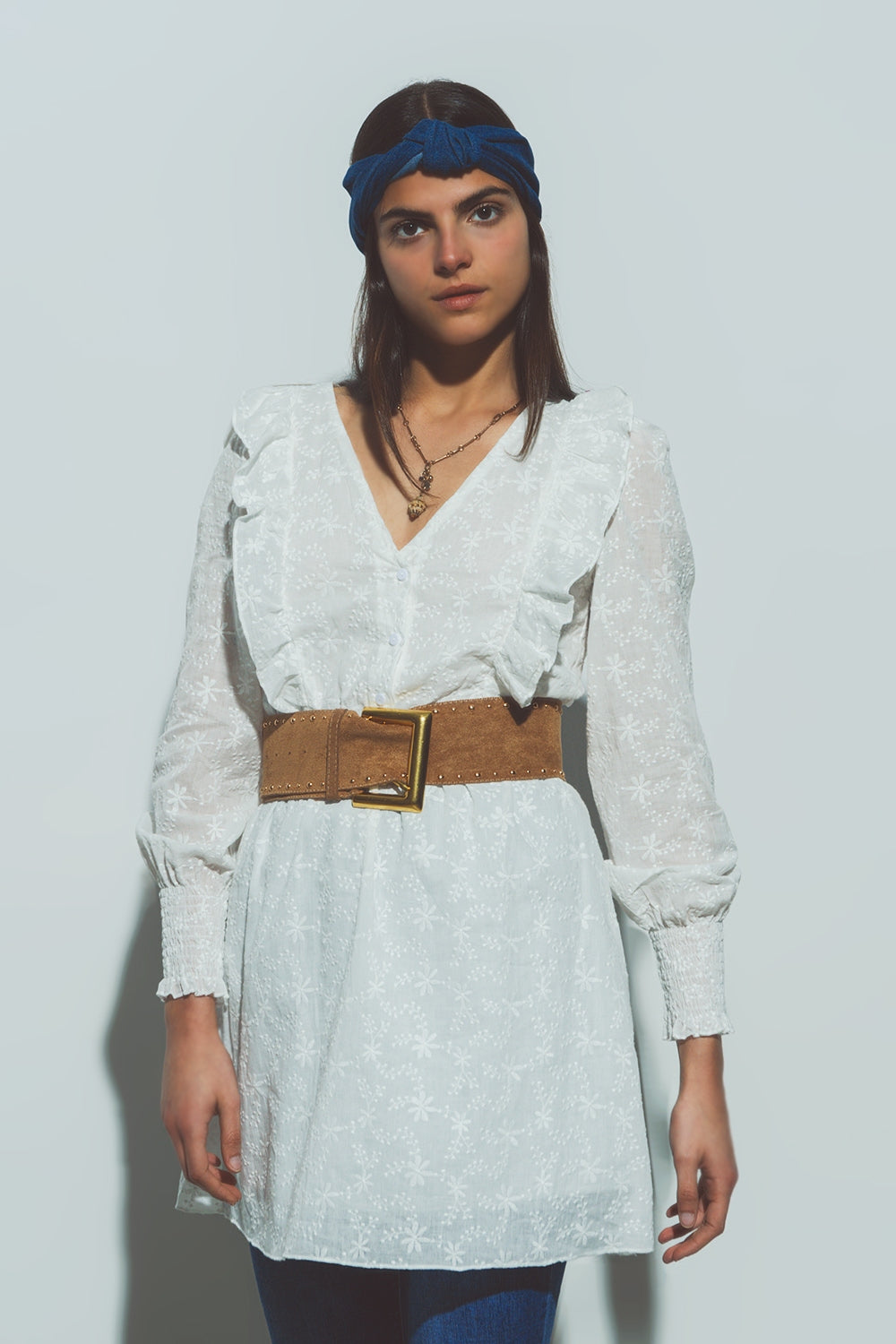 Floral Textured Mini Dress in White Q2 Dresses BoutiqueLua