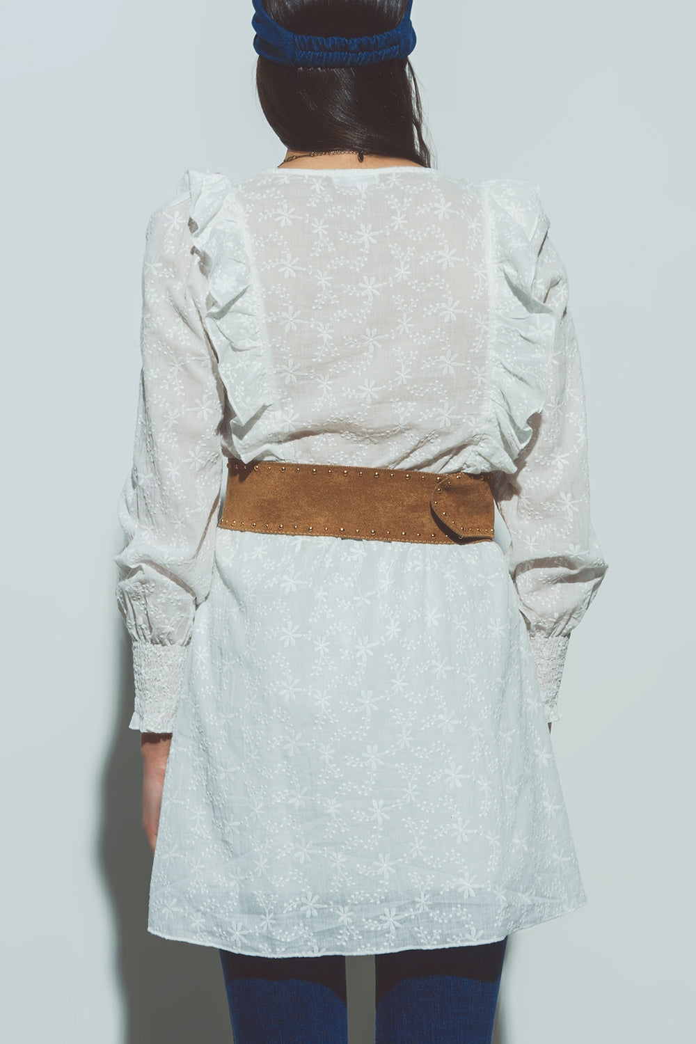 Floral Textured Mini Dress in White Q2 Dresses BoutiqueLua