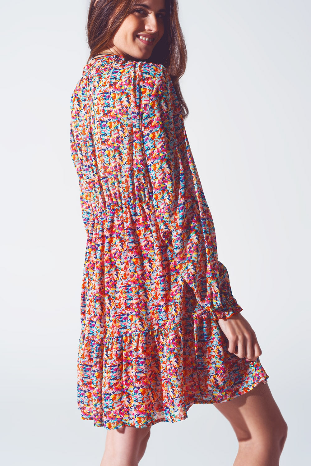 Floral V Neck Mini Dress in Multicolour Q2 Dresses BoutiqueLua