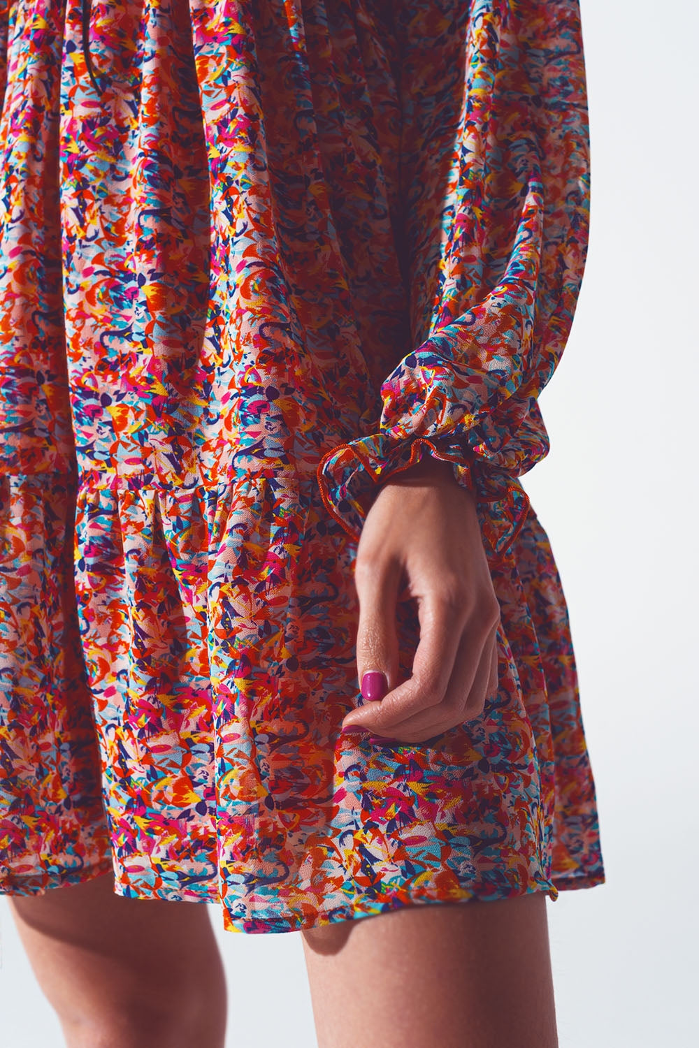 Floral V Neck Mini Dress in Multicolour Q2 Dresses BoutiqueLua