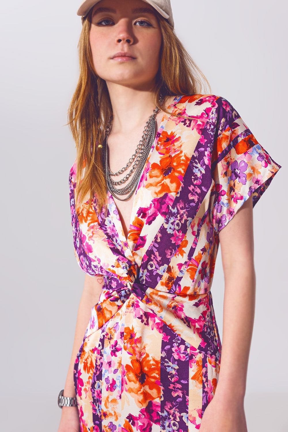 Flower Print Front Knot Maxi Dress in Multicolour Q2 Dresses BoutiqueLua