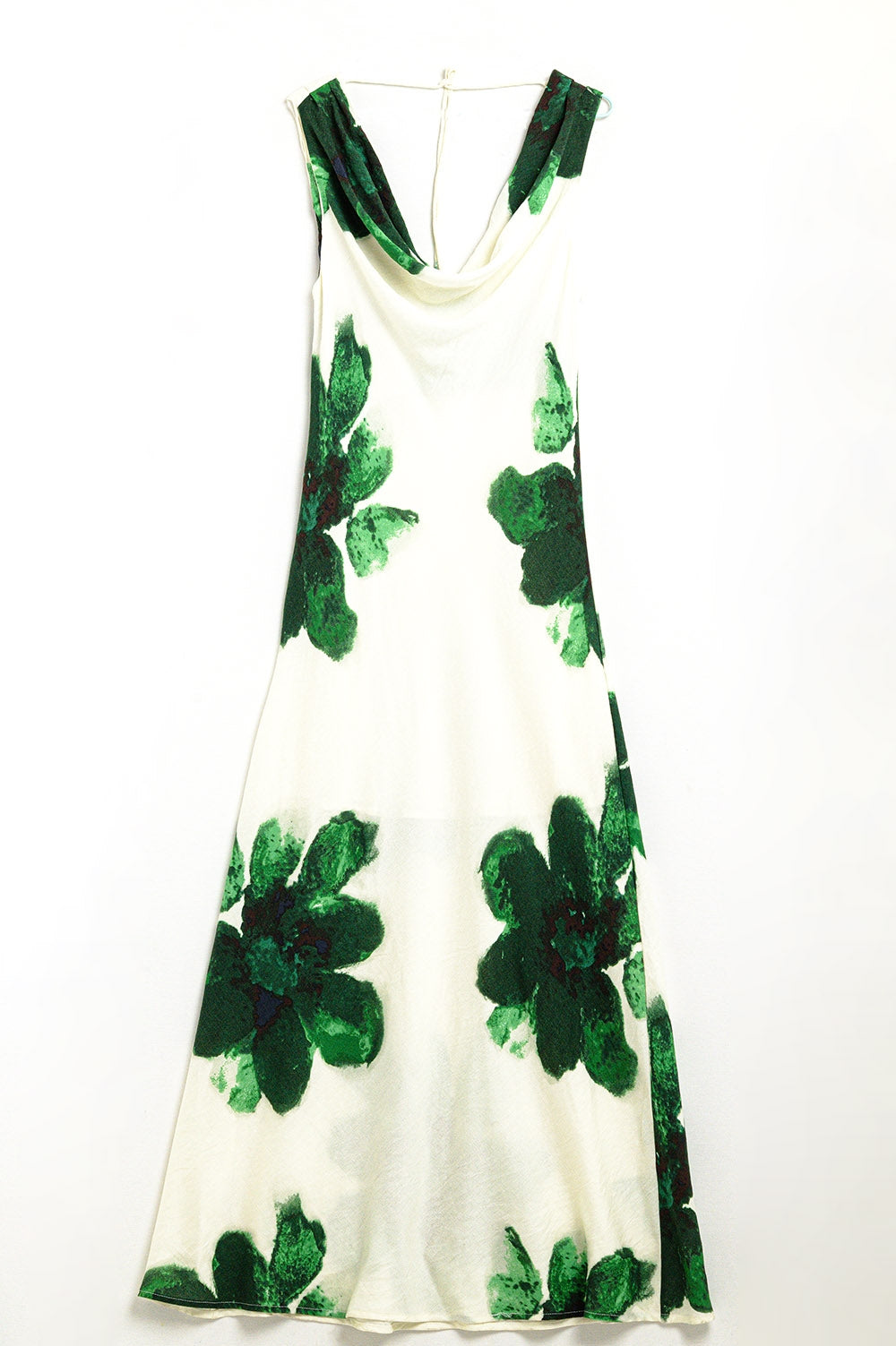 Flowy sleeveless Green maxi dress with floral print - Dresses