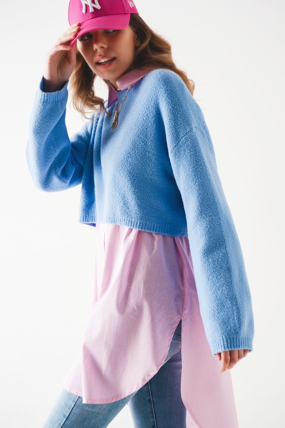 Fluffy cropped jumper in blue Q2 Sweaters BoutiqueLua