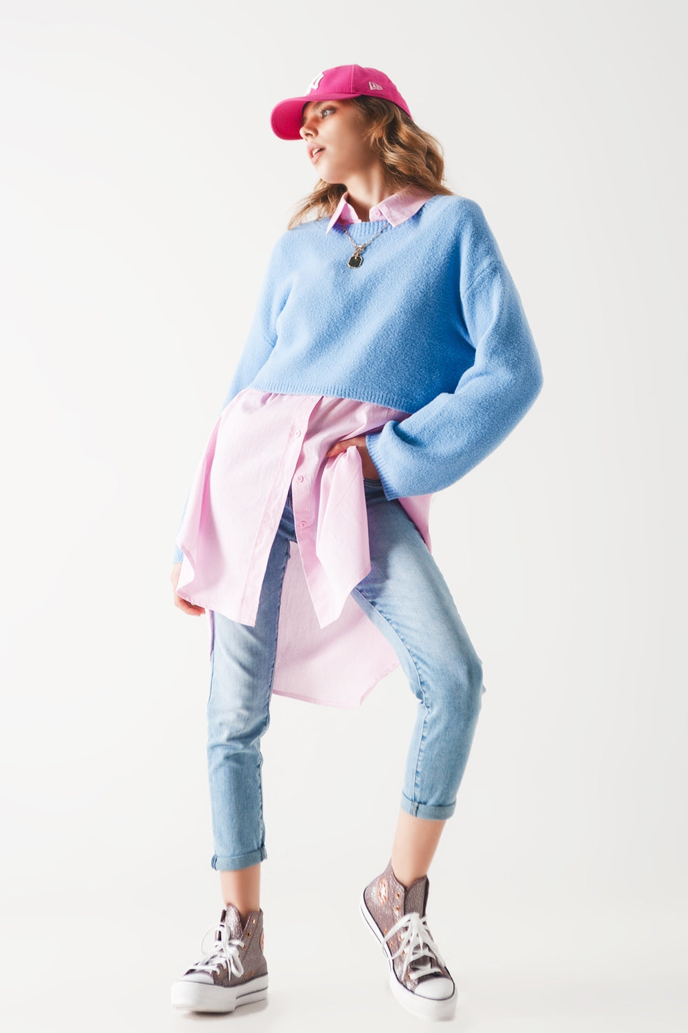 Fluffy cropped jumper in blue Q2 Sweaters BoutiqueLua