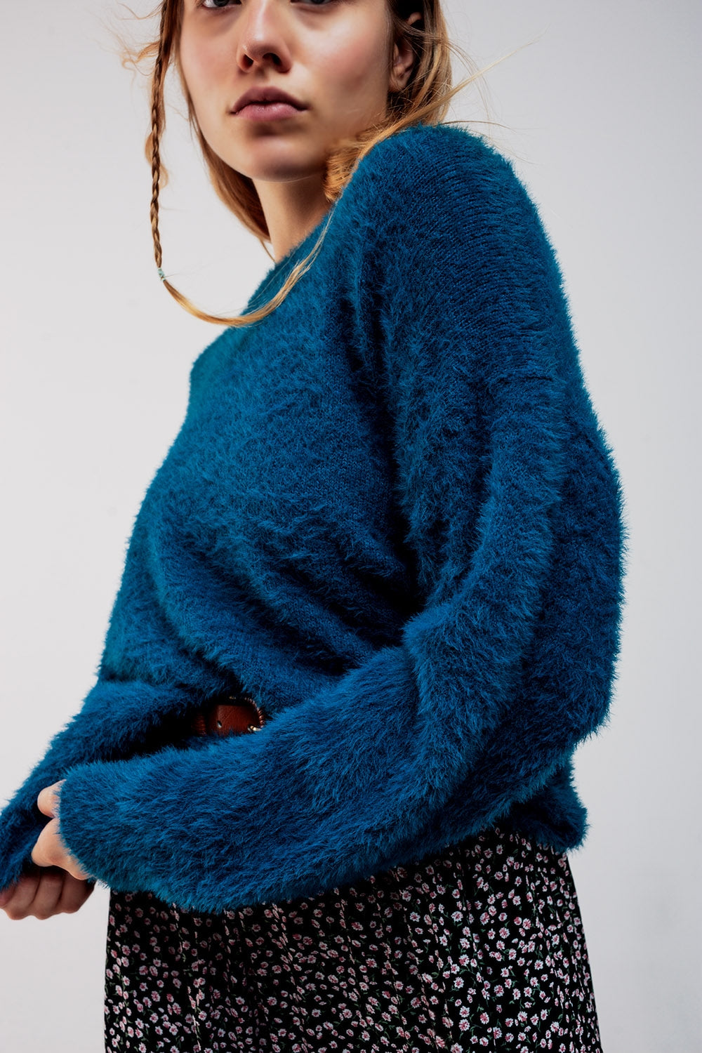 Fluffy knit jumper in blue Q2 Sweaters BoutiqueLua