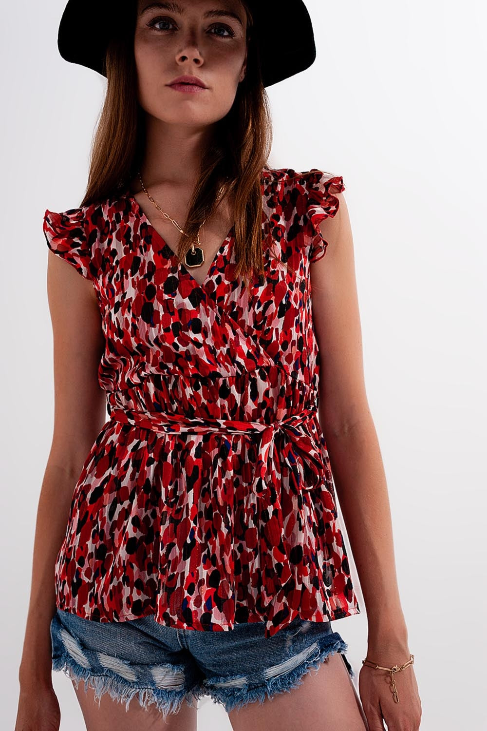 Frill detail chiffon blouse in animal print Q2 Shirts BoutiqueLua