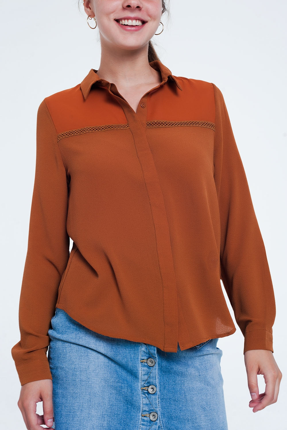 Front insert blouse orange - Blouses