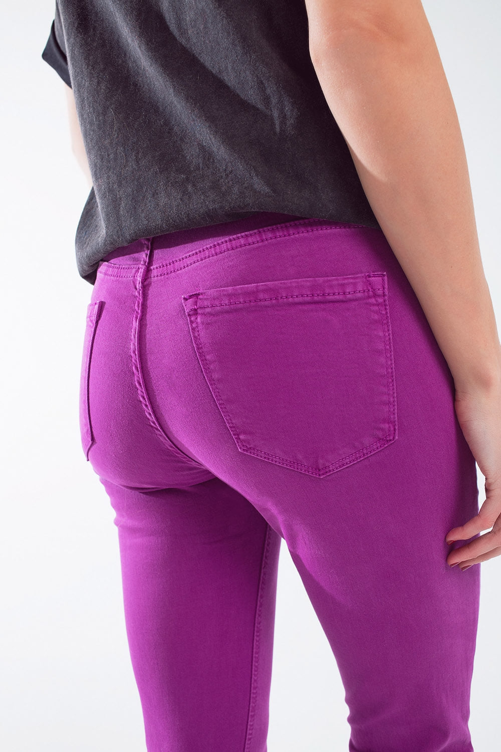 Fuchsia ankle super skinny jeans with soft wrinkles - Jeans