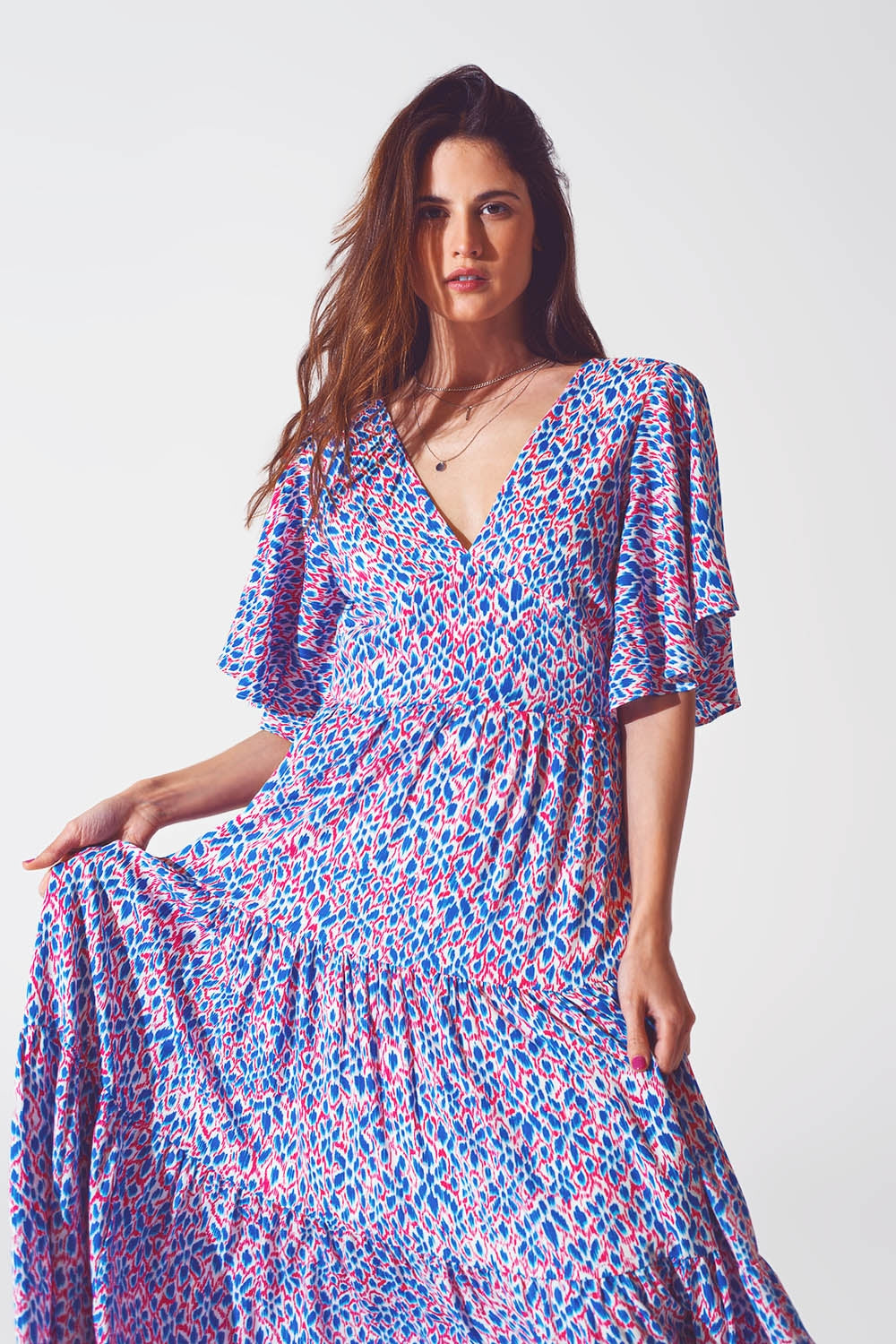Full Length Dress With Open Tie back in Purple Print Q2 Dresses BoutiqueLua