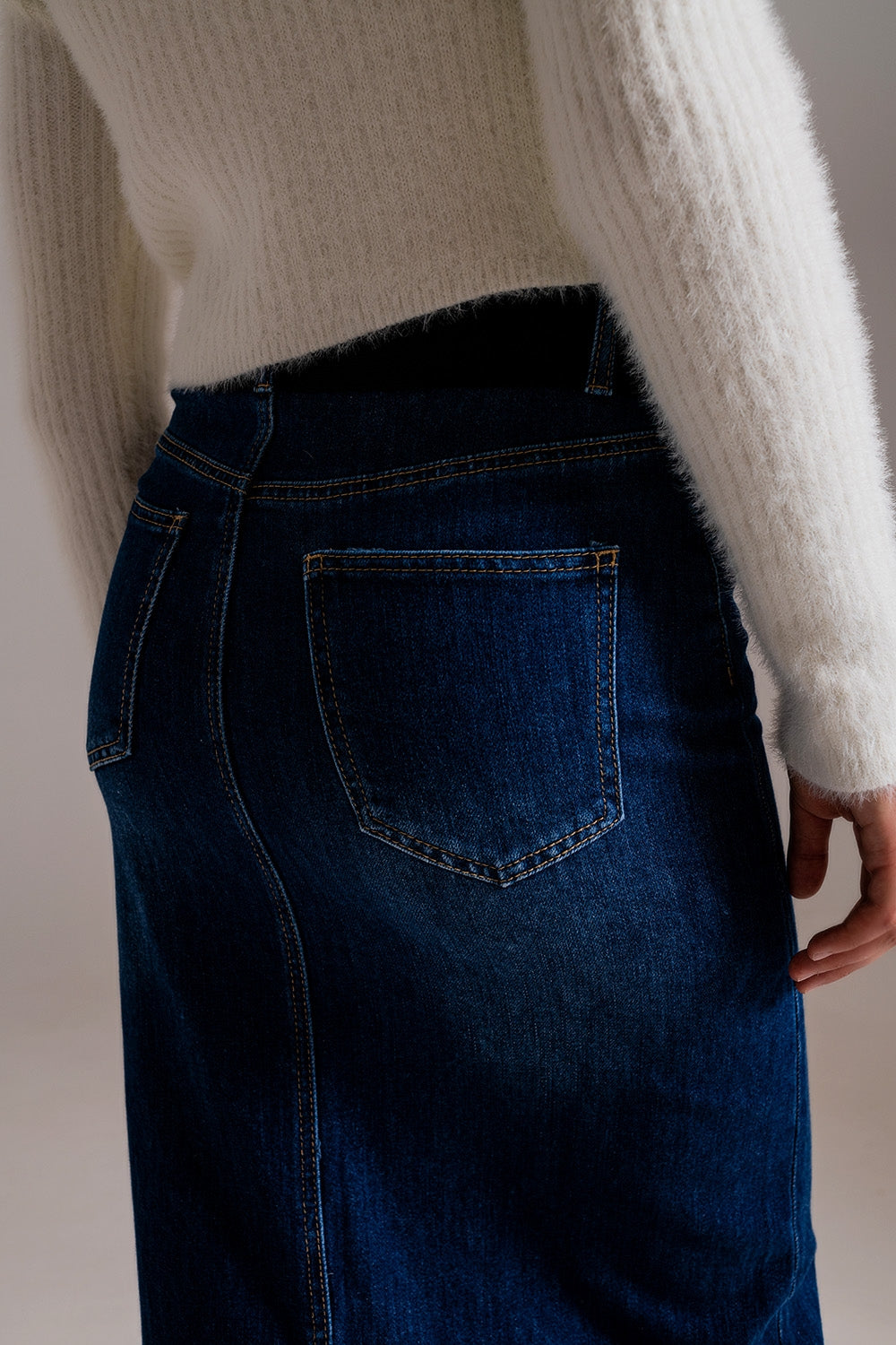 Full Length Stretch Denim 90's Skirt in Dark Wash Q2 Skirts BoutiqueLua