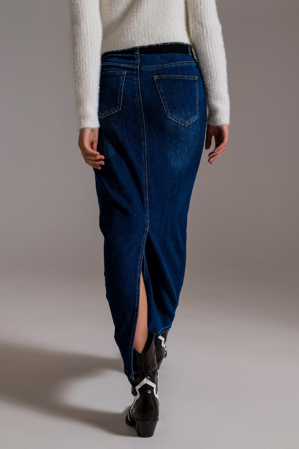 Full Length Stretch Denim 90's Skirt in Dark Wash Q2 Skirts BoutiqueLua