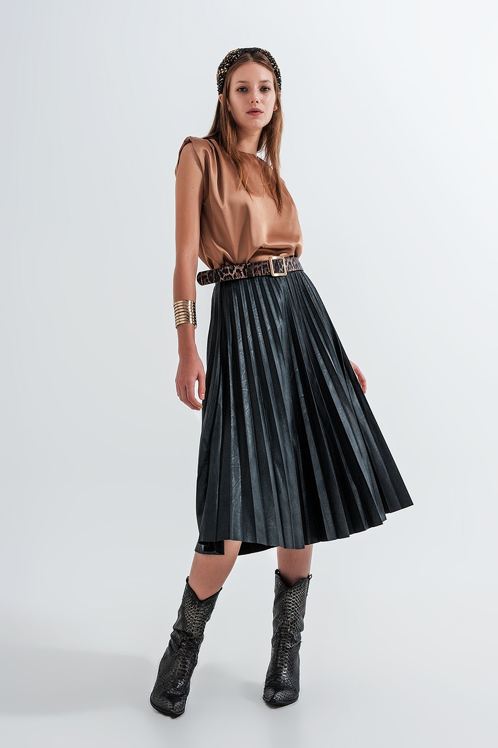 Gathered satin shoulder pad sleeveless top in gold Q2 Shirts BoutiqueLua