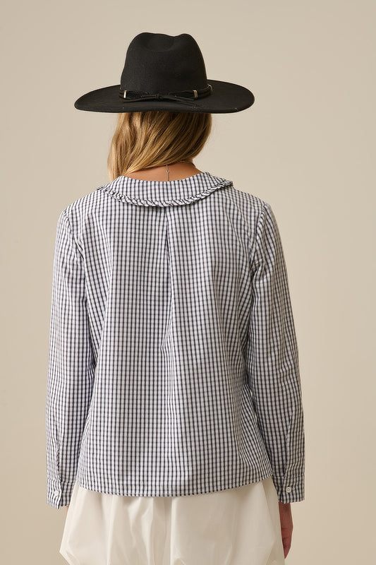 Gingham peter pan collar blouse in Black and White - Shirts
