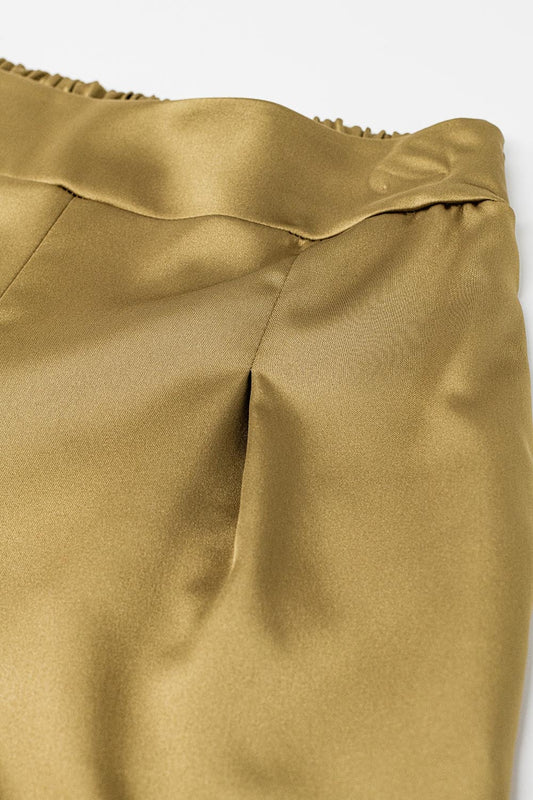 Gold High Waist Satin Wide Leg Pants - Pants