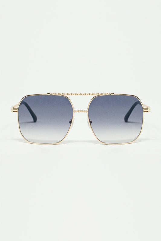 gold square frame sunglasses in ombre blue - Sunglasses