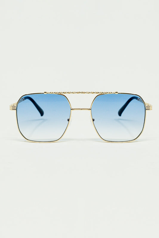 gold square frame sunglasses in ombre light blue - Sunglasses