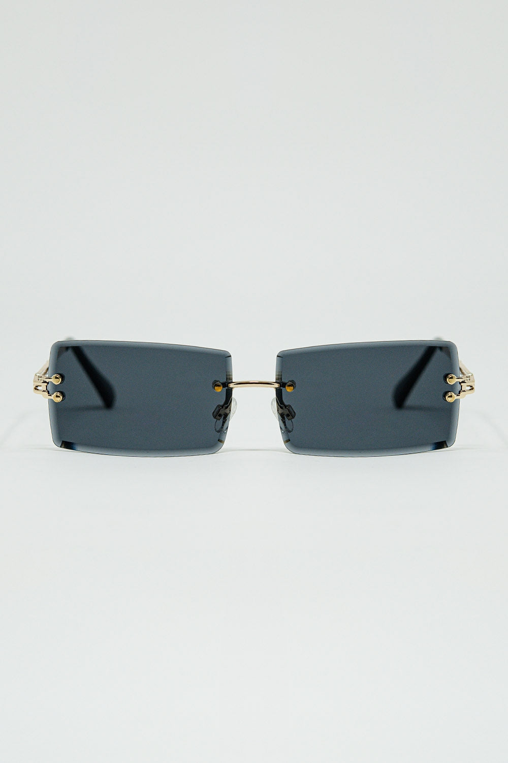 Gold Thin Rimless Square Sunglasses With Black Lenses - Sunglasses