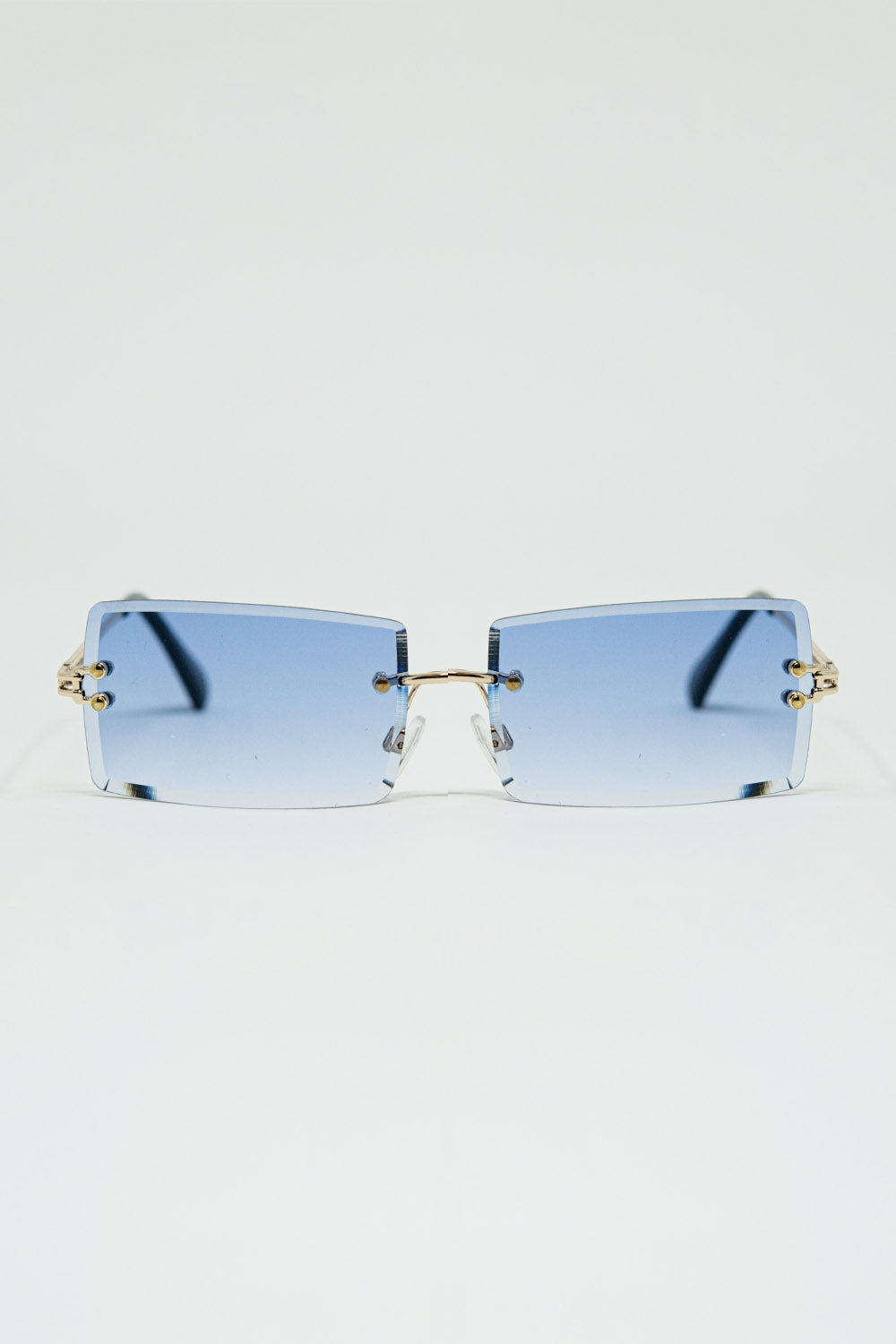 Gold Thin Rimless Square Sunglasses with Purple Lenses - Sunglasses