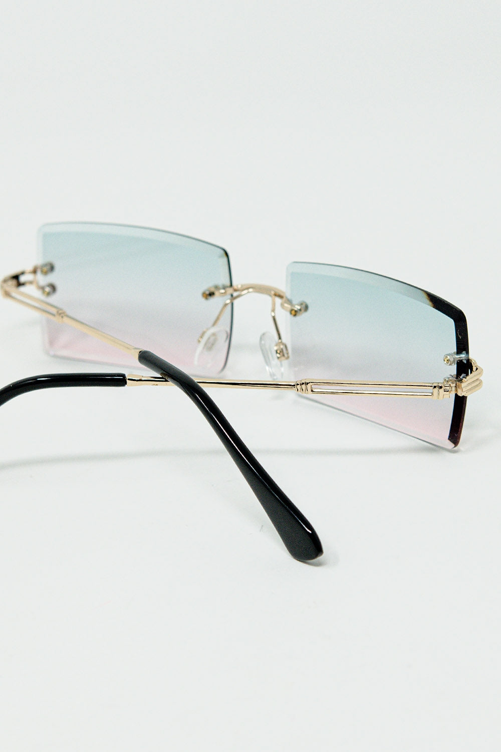 Gold Thin Rimless Square Sunglasses with Turquoise and Pink Gradient Lenses - Sunglasses