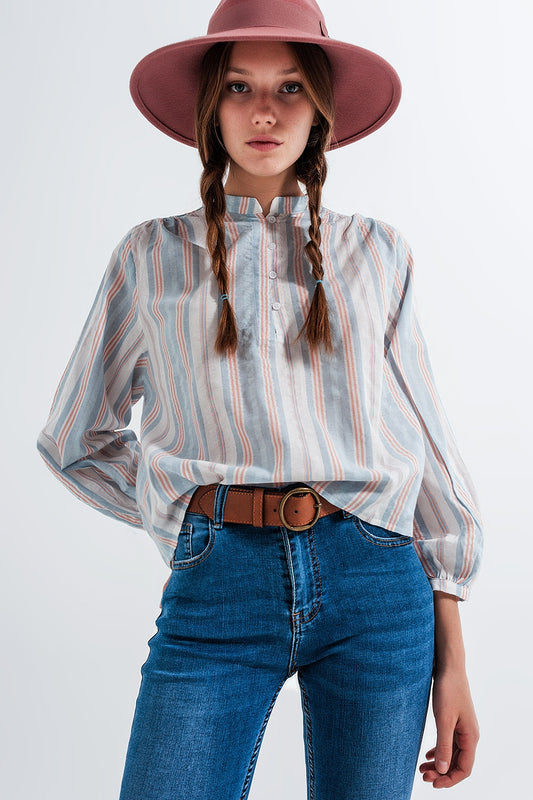 Grandad shirt in blue stripe - Shirts