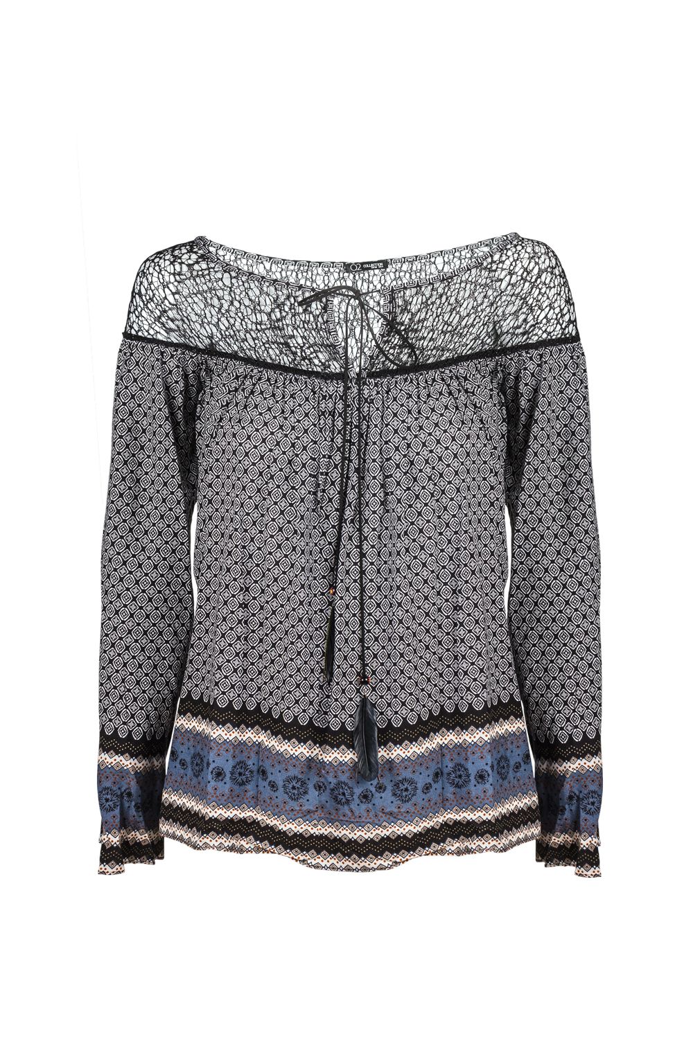 Gray paisley print blouse with cage detail Q2 Shirts BoutiqueLua