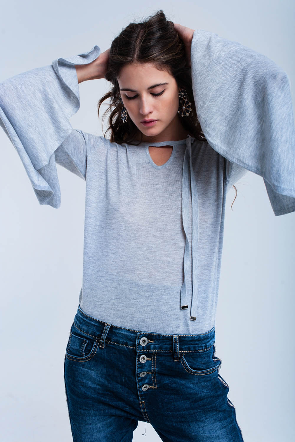 Gray sweater with bell sleeves - Jumpers