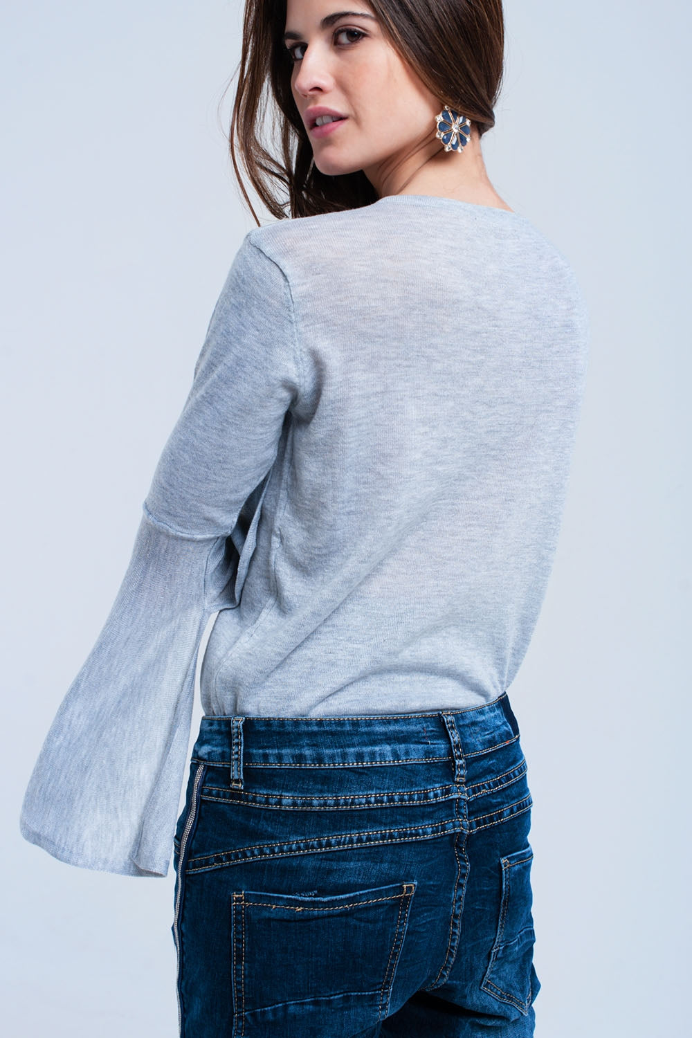 Gray sweater with bell sleeves - Jumpers