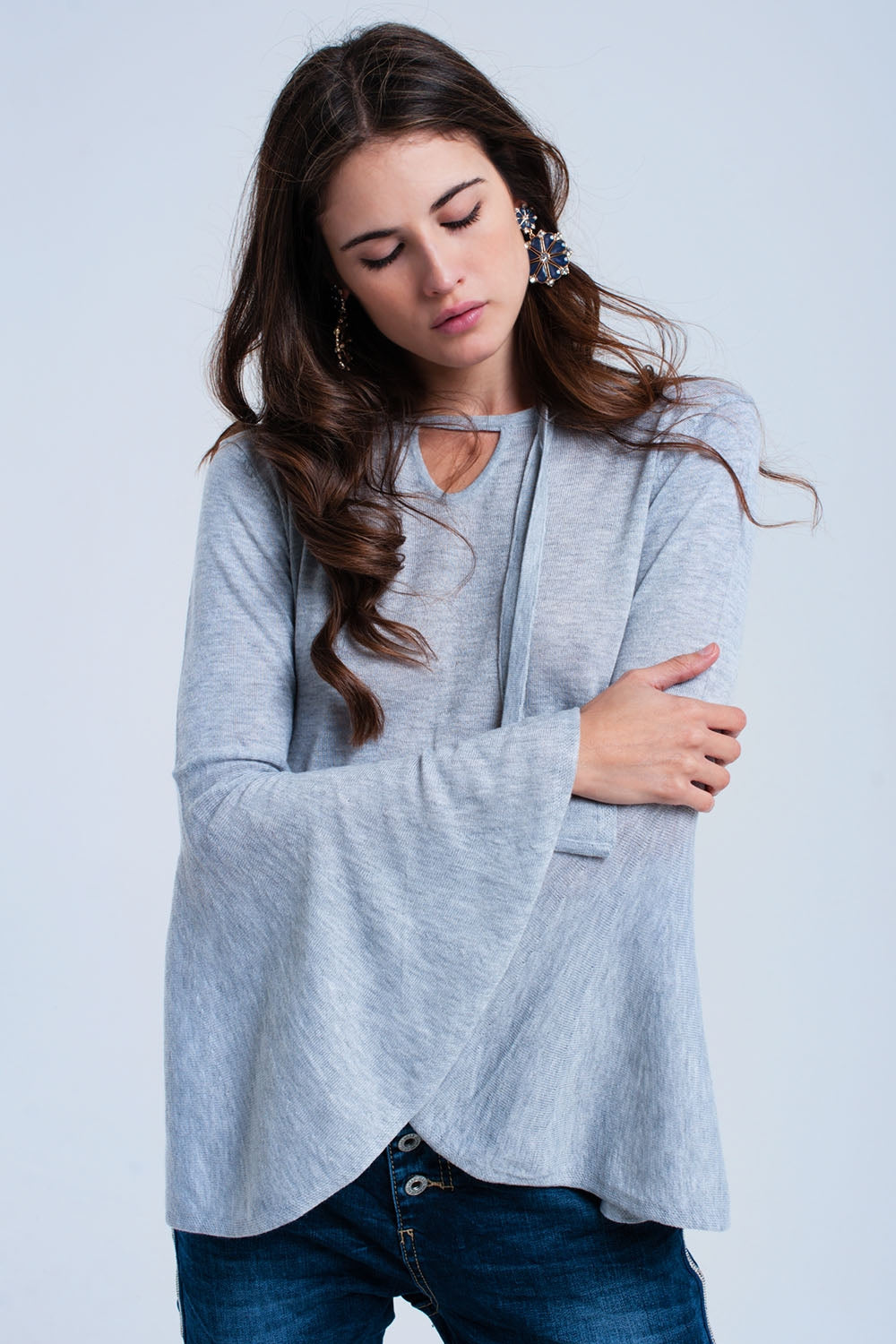 Gray sweater with bell sleeves - Jumpers