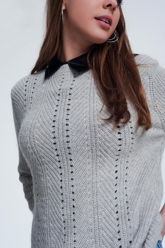 Gray sweater with knitted stripe detail - Jumpers