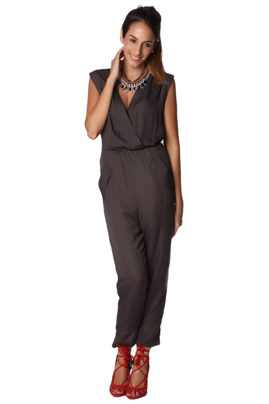 Gray Wrap Jumpsuit - Trousers