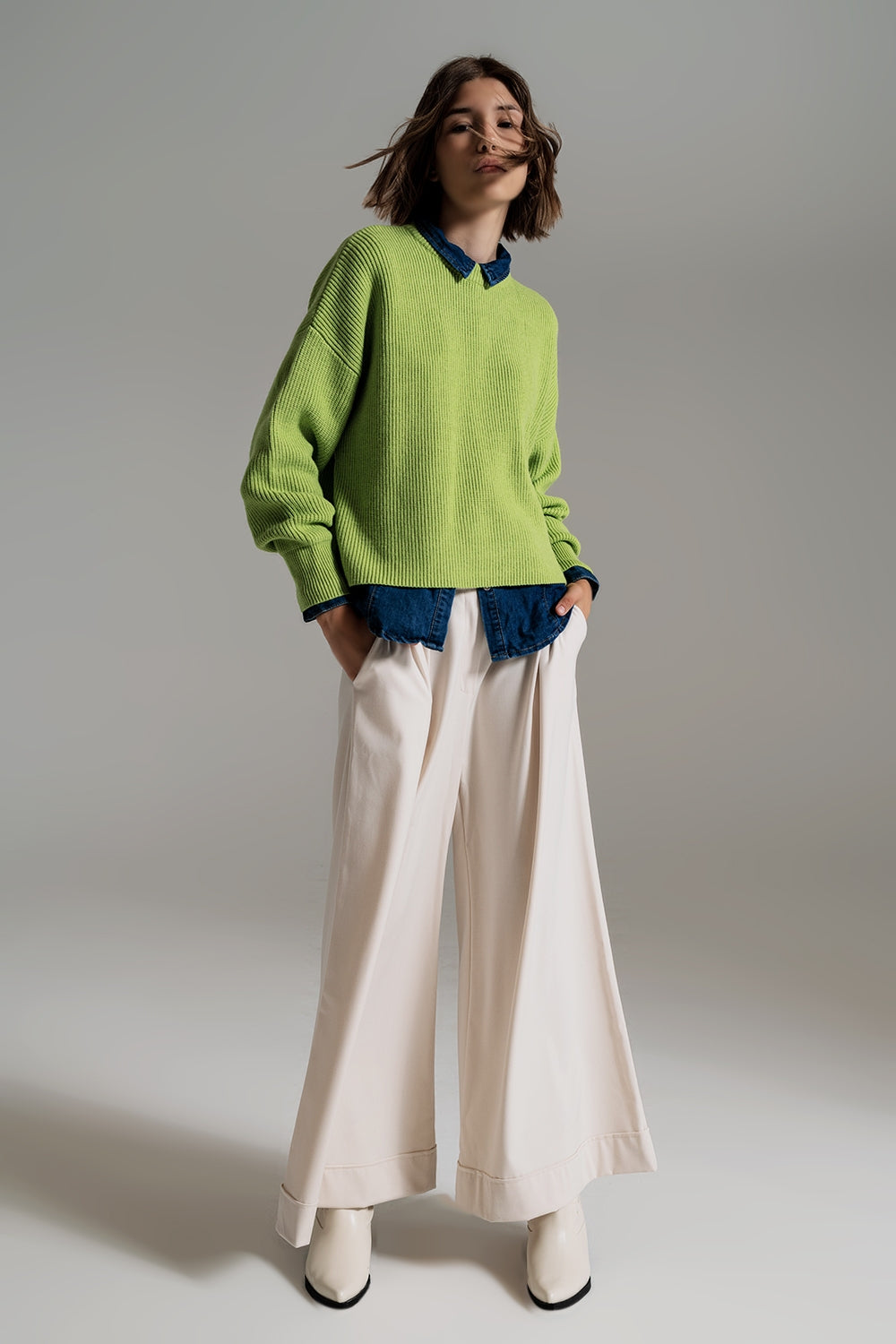green chunky knitted relaxed Jumper Q2 Sweaters BoutiqueLua