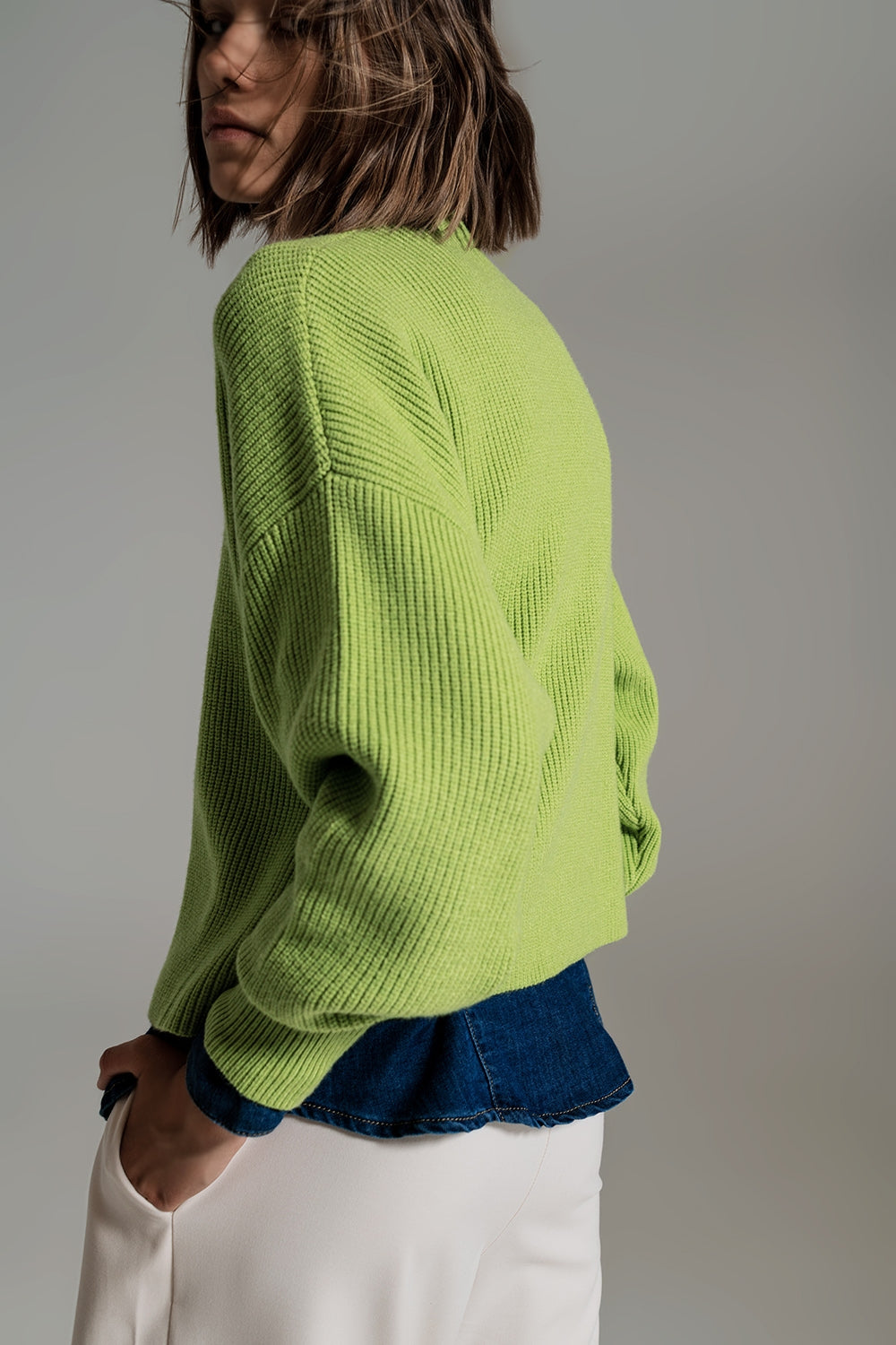 green chunky knitted relaxed Jumper Q2 Sweaters BoutiqueLua