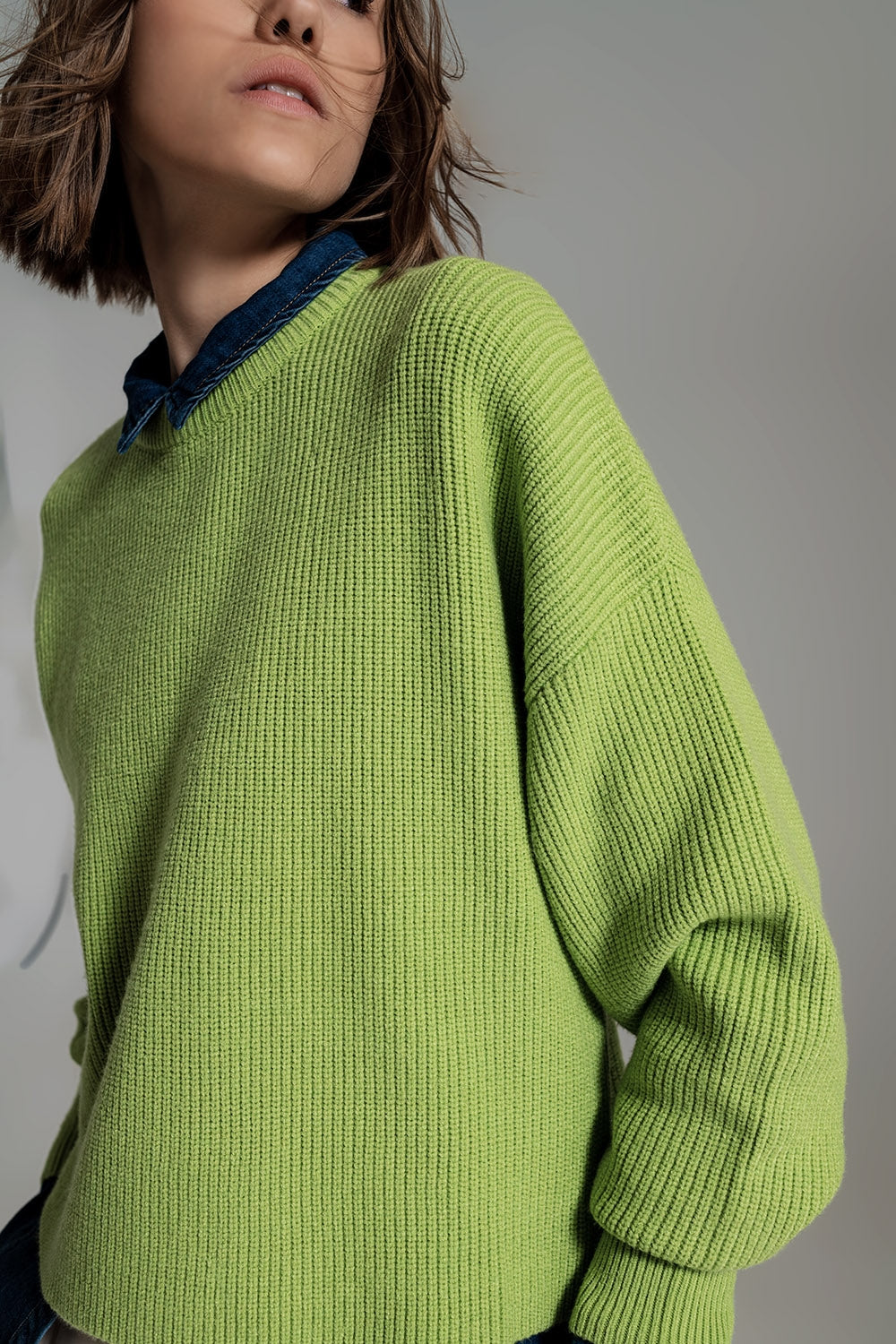 green chunky knitted relaxed Jumper Q2 Sweaters BoutiqueLua