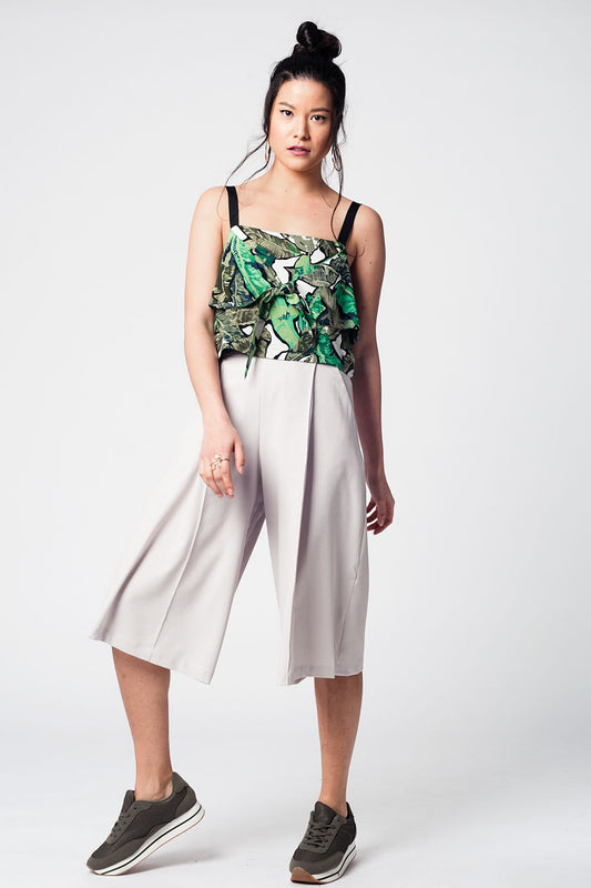 Green crop top with leaves print - Crop Tops