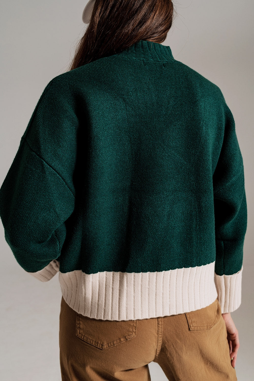 green jumper with white ribbed cuffs and hem - Jumpers