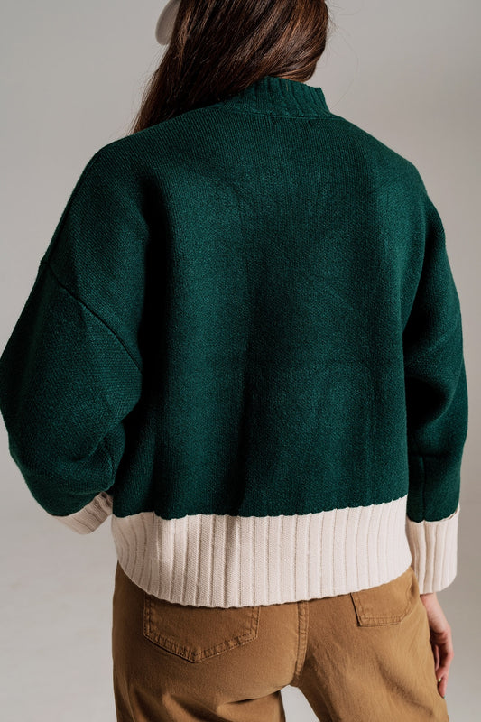 green jumper with white ribbed cuffs and hem - Jumpers