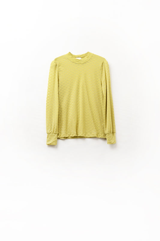 green lace top with high neck and cuff detail - Tops