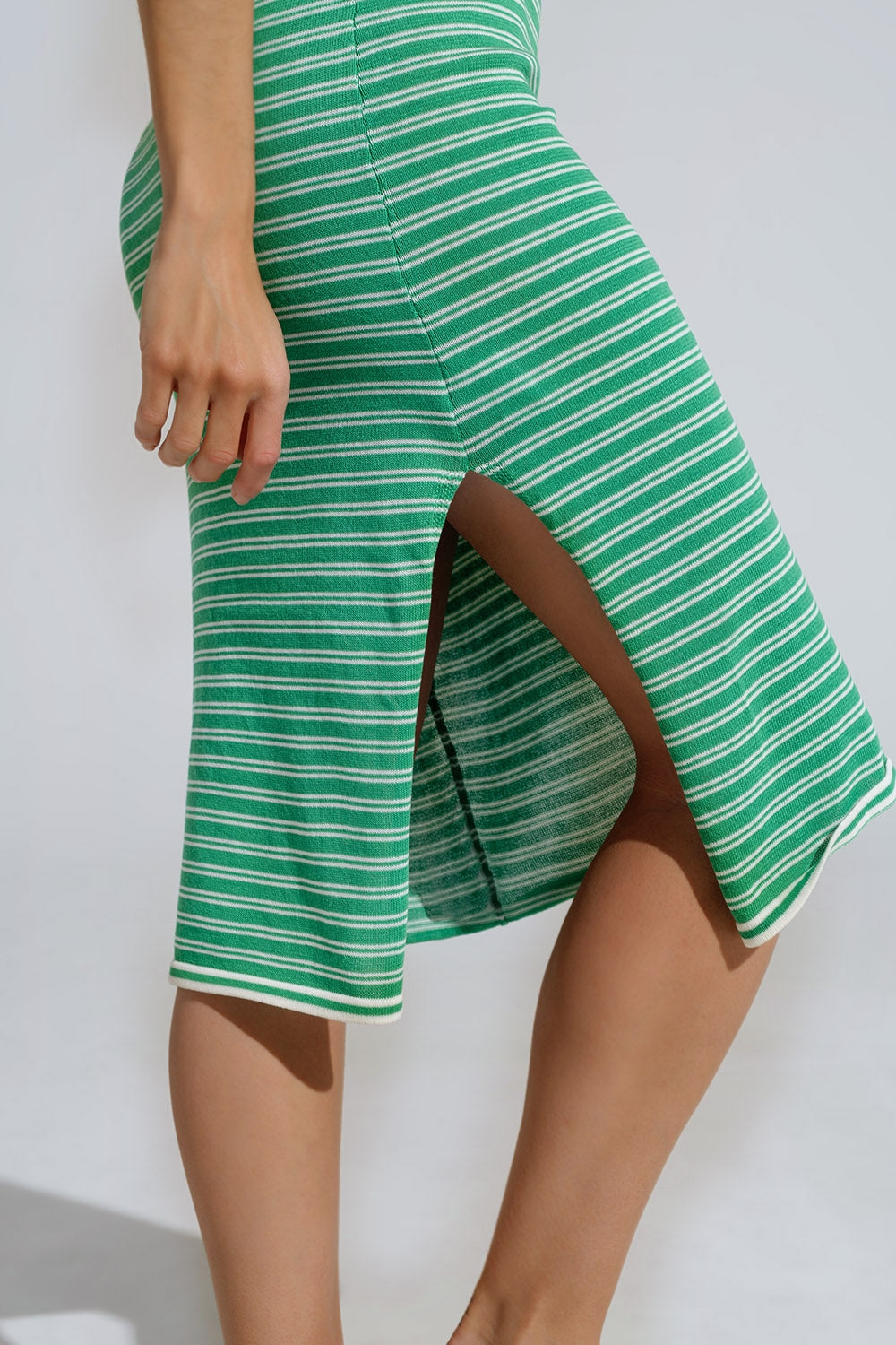 Green Midi Dress With Stripes And Spaghetti Straps Q2 Dresses BoutiqueLua