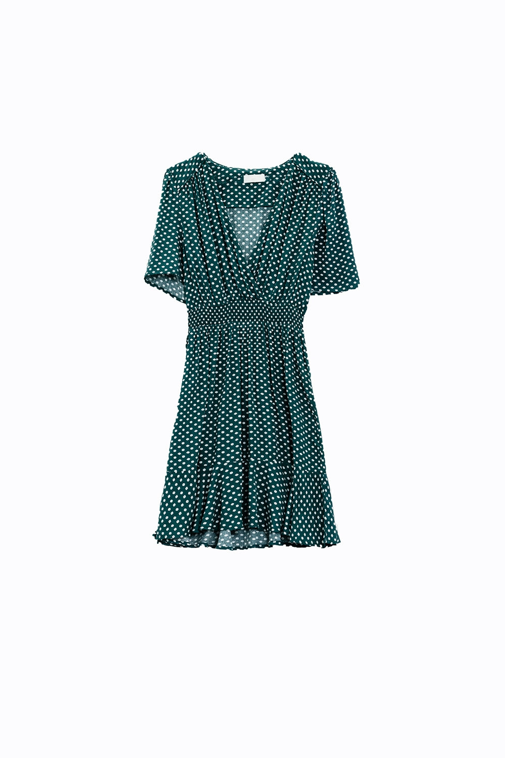 Green Mini Dress With Wrap Front Cinched Waist And Floral Print Q2 Dresses BoutiqueLua