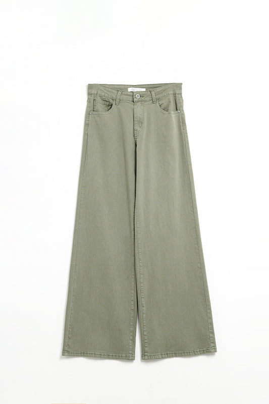 Q2 Green Straight Pants wide leg