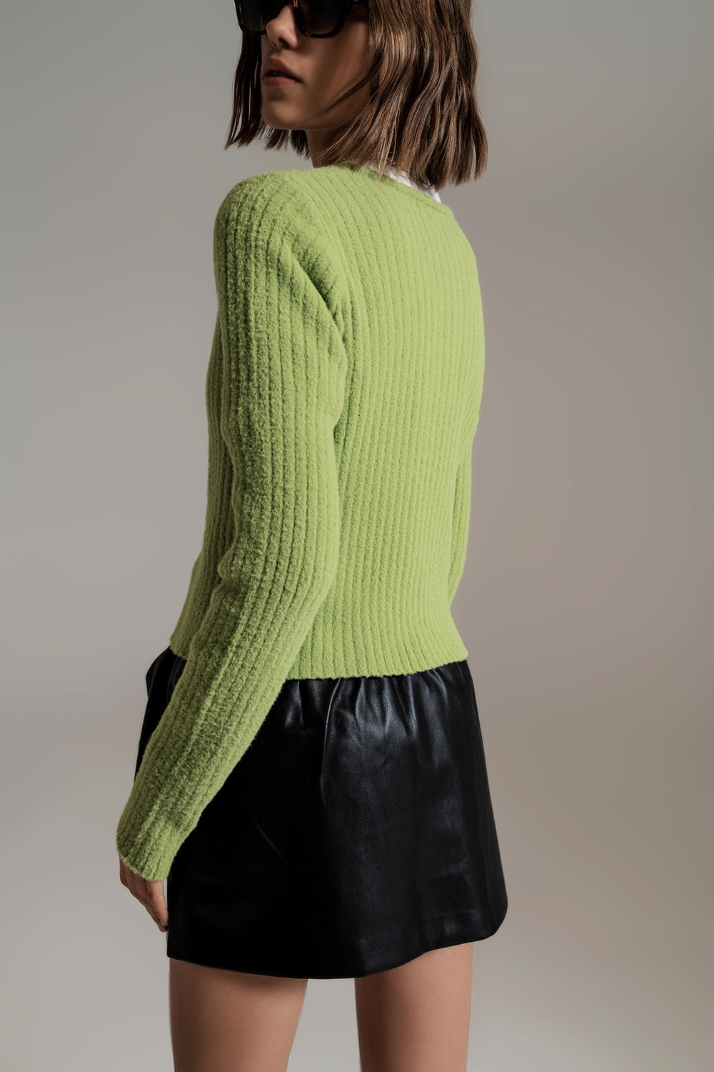 green super soft fluffy knit cardigan Q2 Sweaters BoutiqueLua