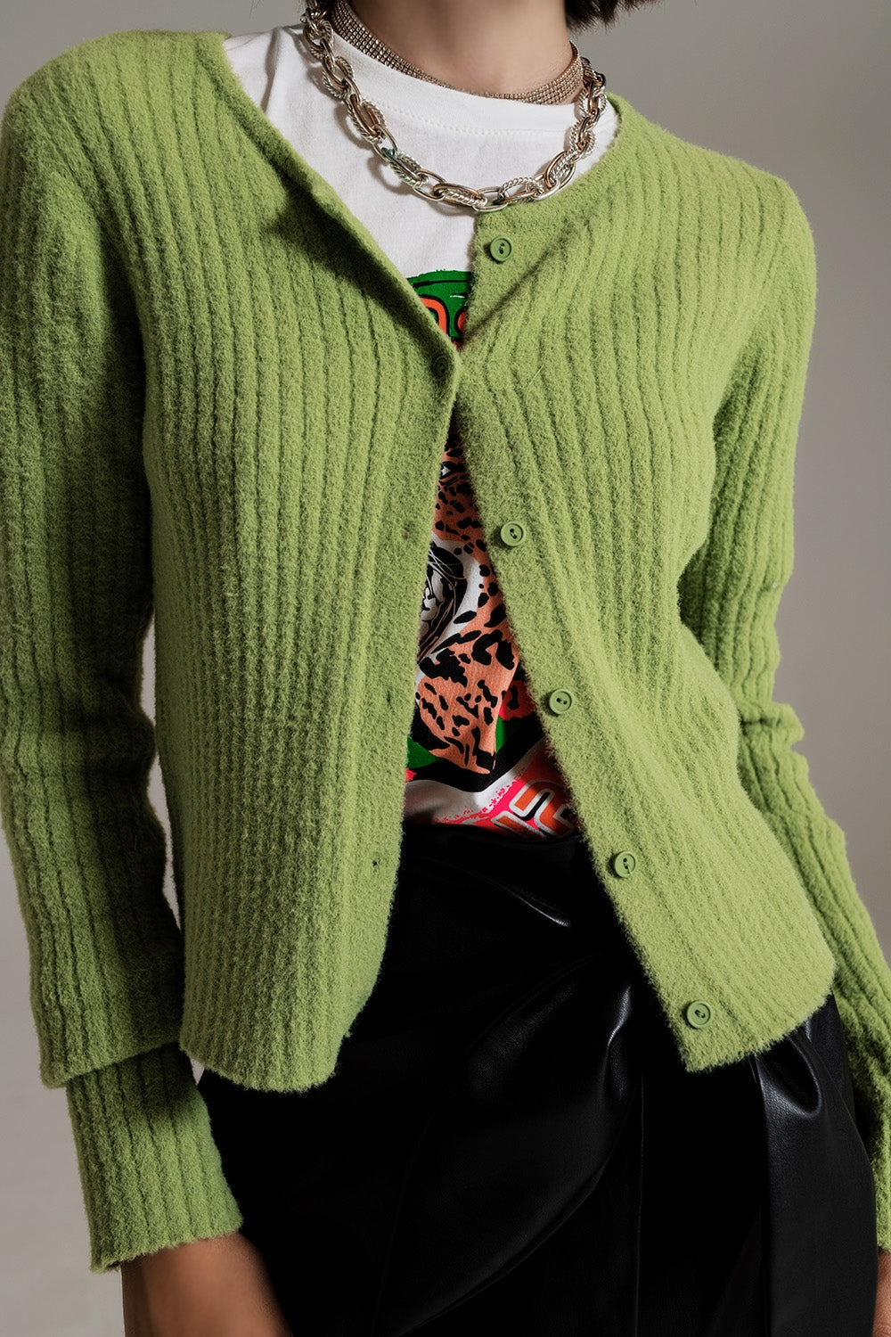 green super soft fluffy knit cardigan Q2 Sweaters BoutiqueLua
