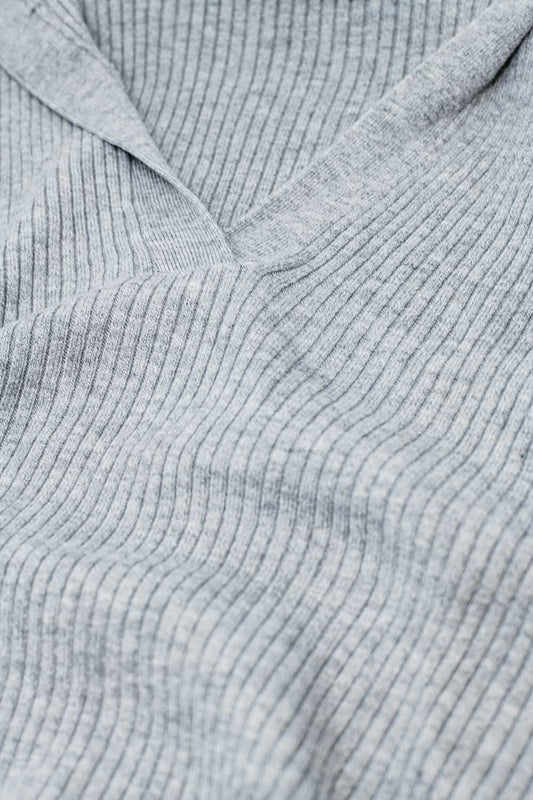 Grey Collared Rib Top With Long Sleeves - Jumpers