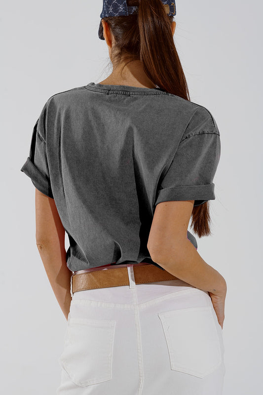 Grey Crew Neck T-shirt With Belleville text - T-Shirts