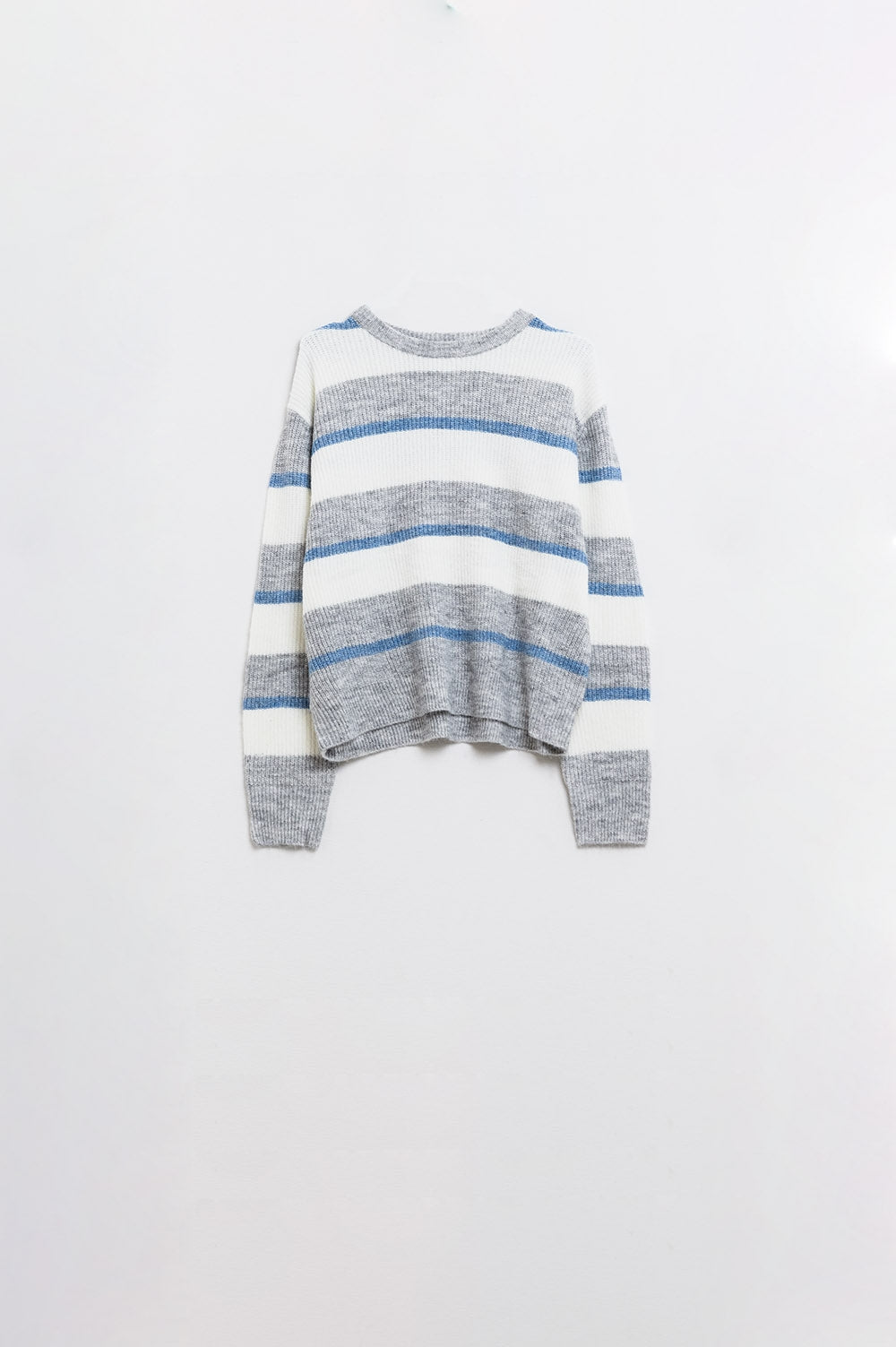 Grey jersey with ecru and blue stripes - Jumpers