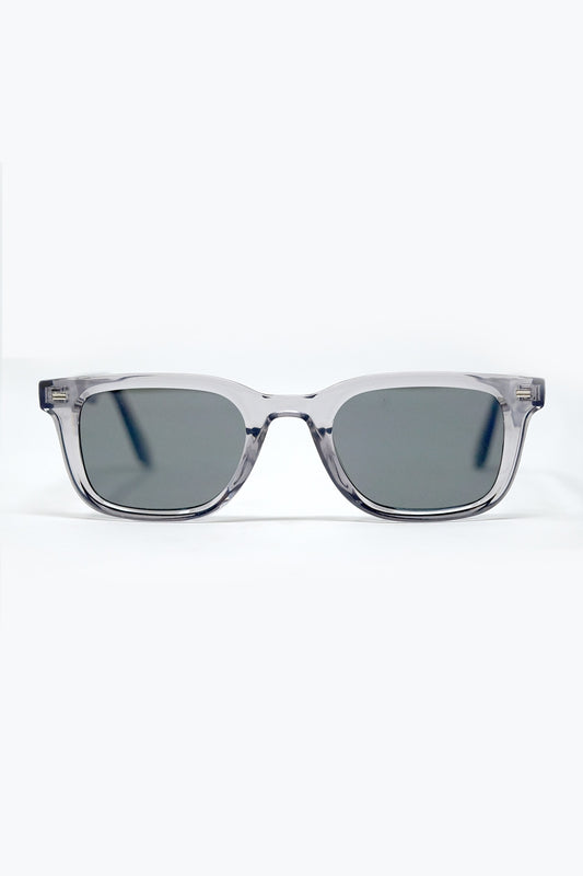 Grey Square Sunglasses with Black Gradient Lenses and metal side detail -