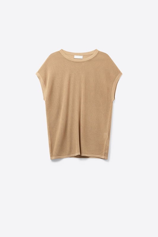 grid knit sweater in camel color - Jumpers